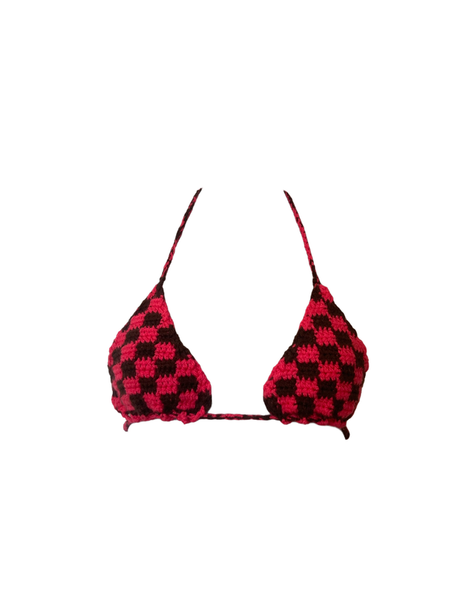 Bikini damier rose et marron