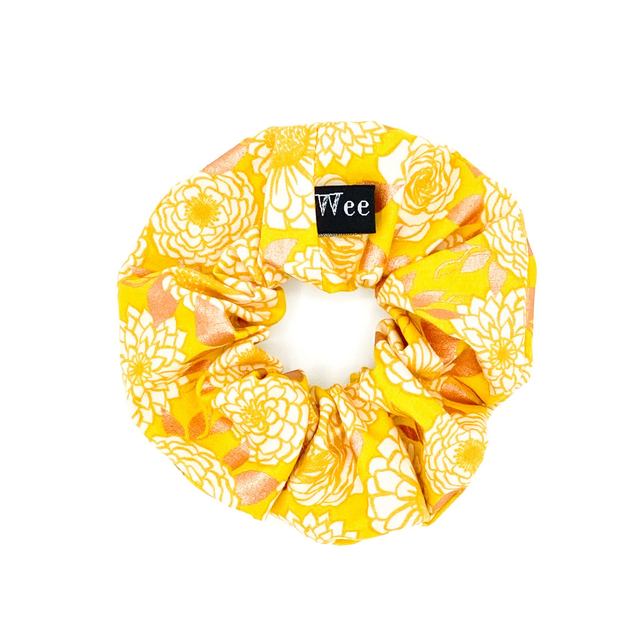 Rightsized Scrunchie - Yellow Metallic Gold Floral (Dahlia)