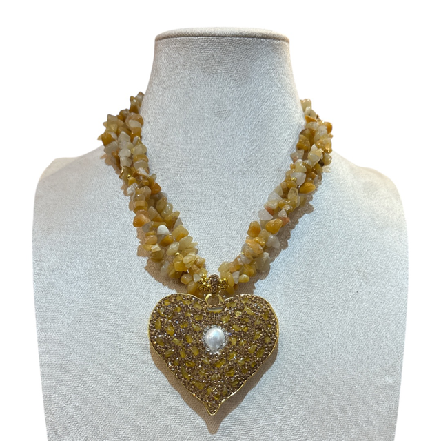 Collana 3 fili cuore giallo