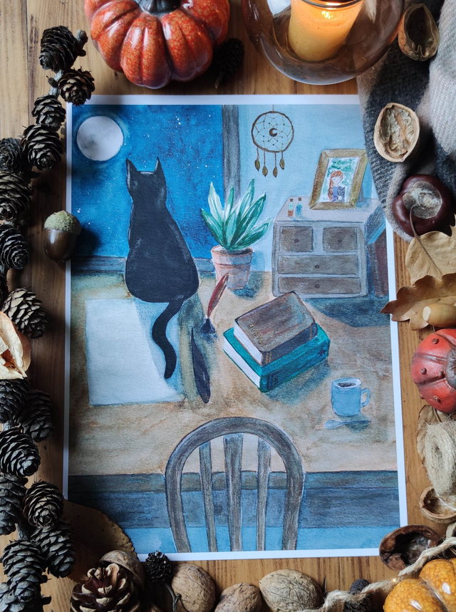 Le chat au clair de lune - affiche