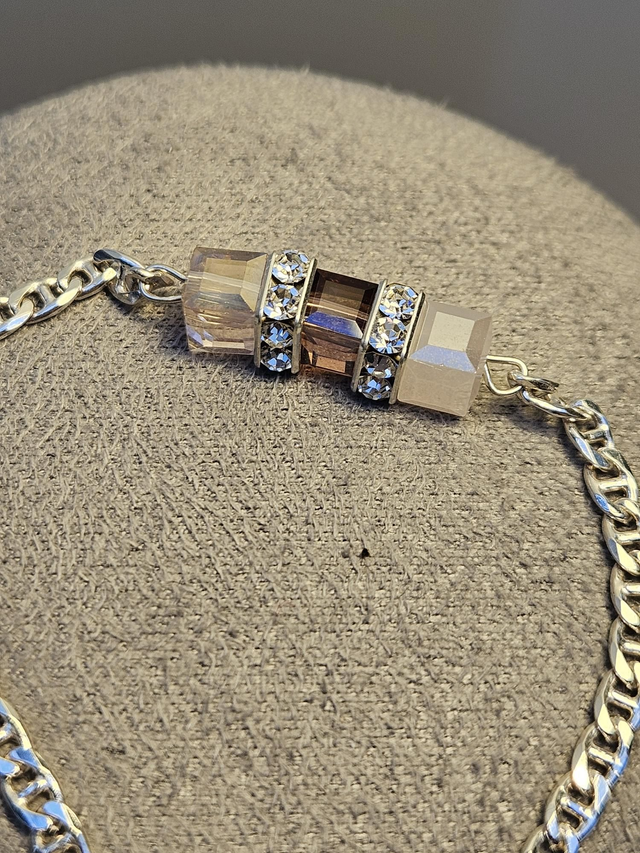Pink and amethyst crystal cube silver bracelet 