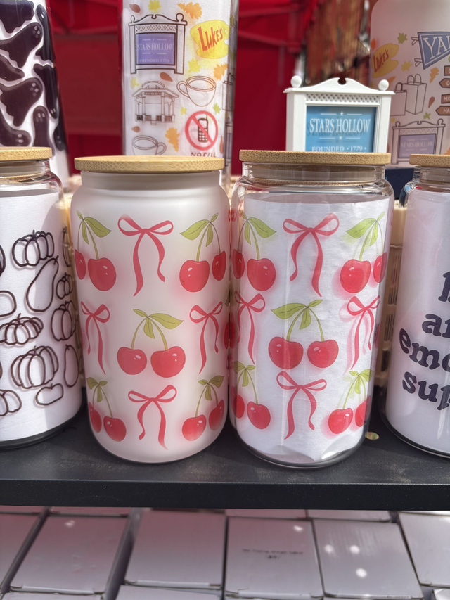 Cherry Sweetheart - Glass Tumbler with Bamboo Lid and Reusable Straw