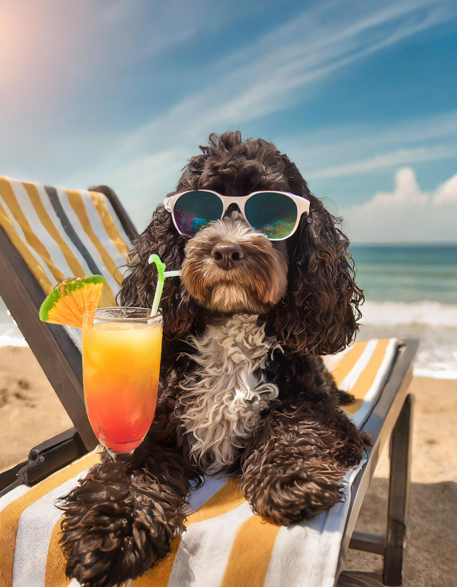 Cockerpoo at the Beach Framed Canvas
