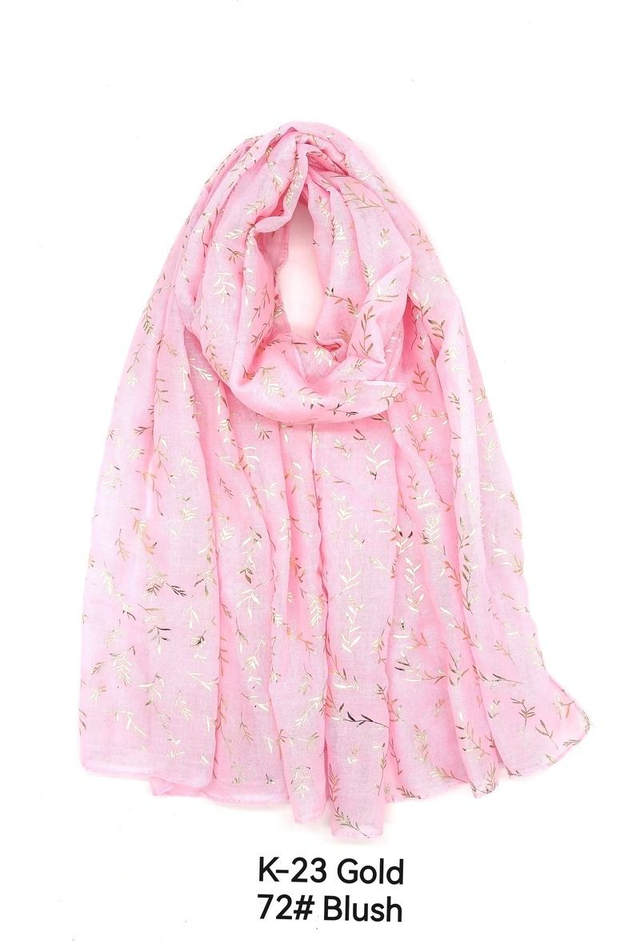 *FOULARD ROSE FEUILLES DOREES  
