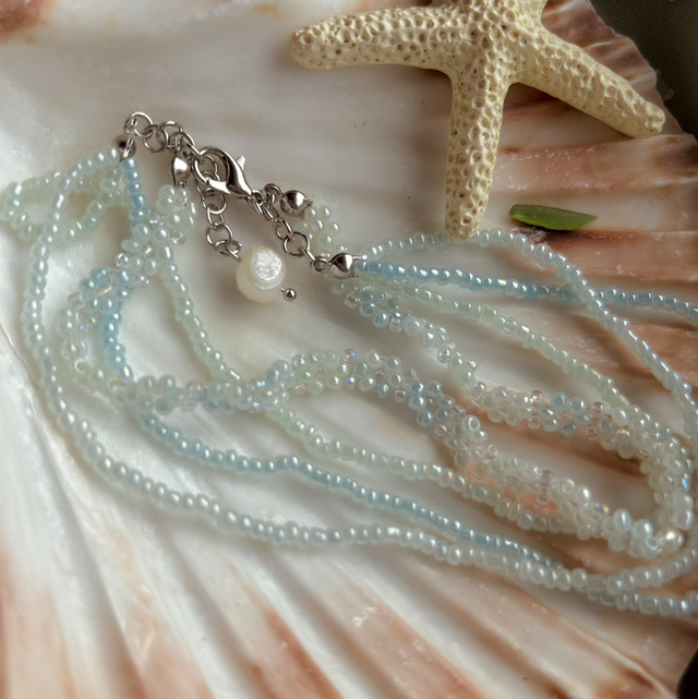 Blue Beaded Anklet with Freshwater Pearl