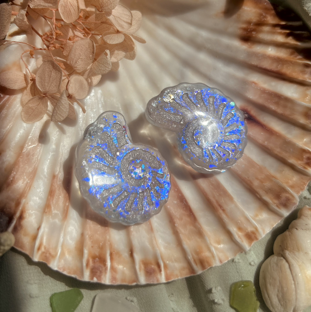 Blue/Purple and Silver Nautilus Shell Stud Earrings