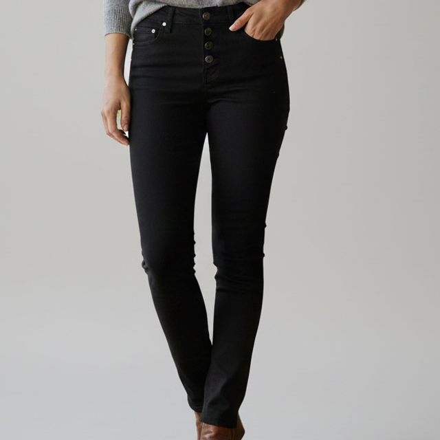 Jean Place du Jour Noir Slim Taille Basse - Coupe Stretch &amp; Boutons Apparents