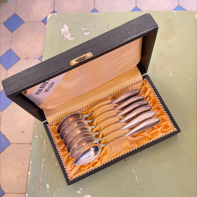 Set von 6 x Löffeln 100er Silber Auflage Berka mit Box 