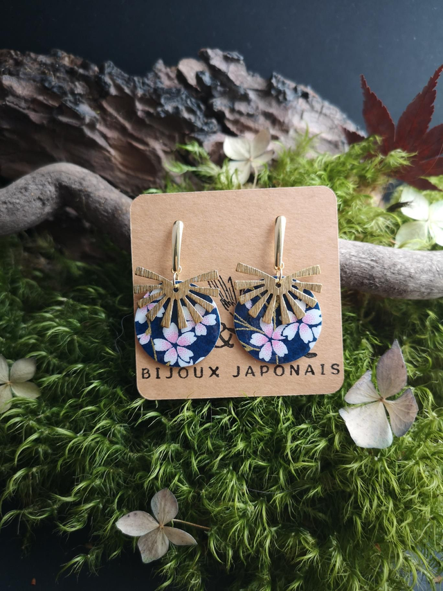 Boucles d'oreilles - puces - papier washi - Sakura - soleil - La&Titia 