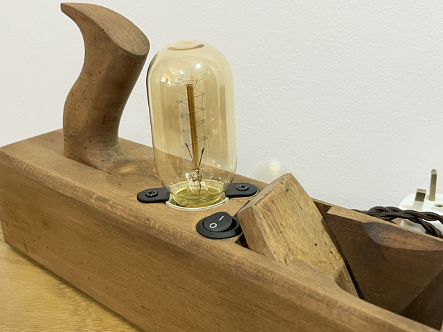 Stylish lamp, hand-made from an old carpenter&#039;s plane.
