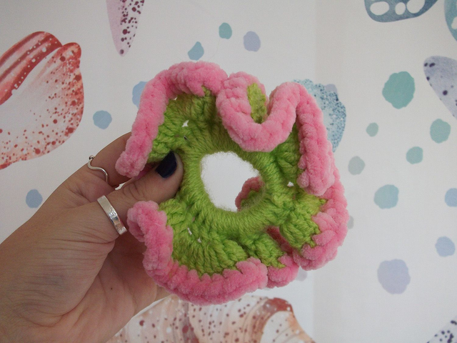 Neon Green and Light Pink Mini Scrunchie