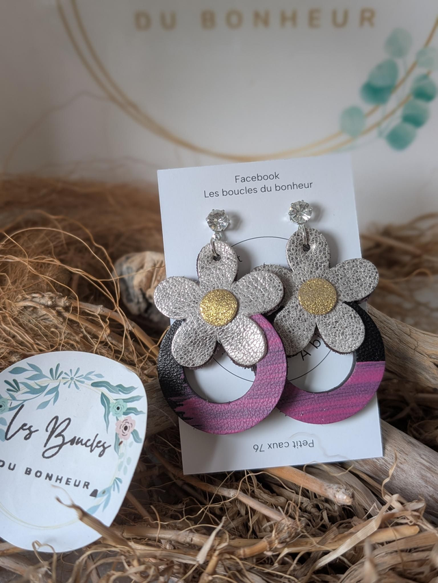 Boucles d&#039;oreilles baby Marguerite argenté rose bm1169