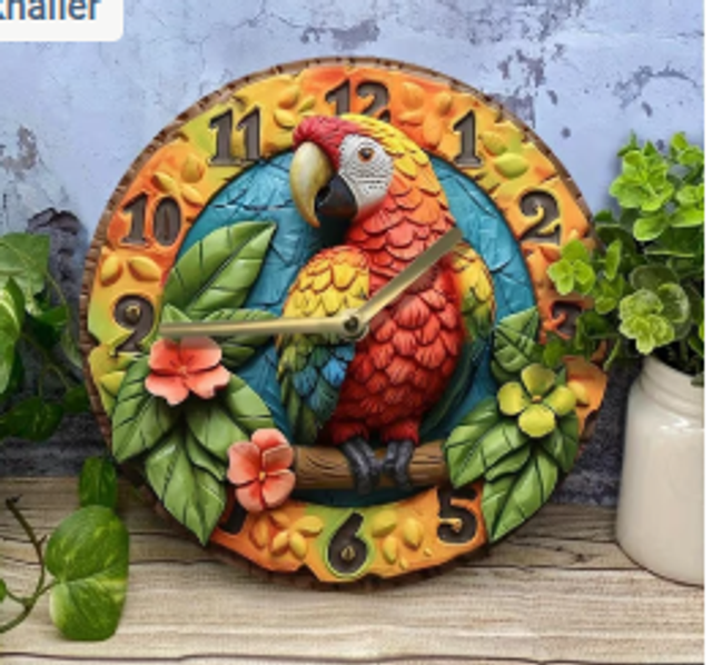 Vintage metalen klok Papegaai (20cm diameter)