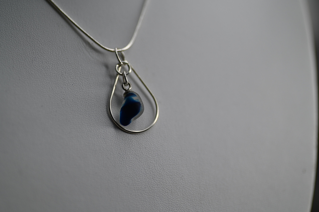 Blue multi seaglass 925 silver necklace 