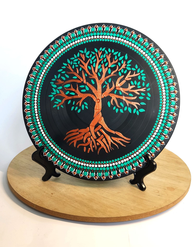 Mandala sur disque vinyle &quot;Arbre de vie&quot; 