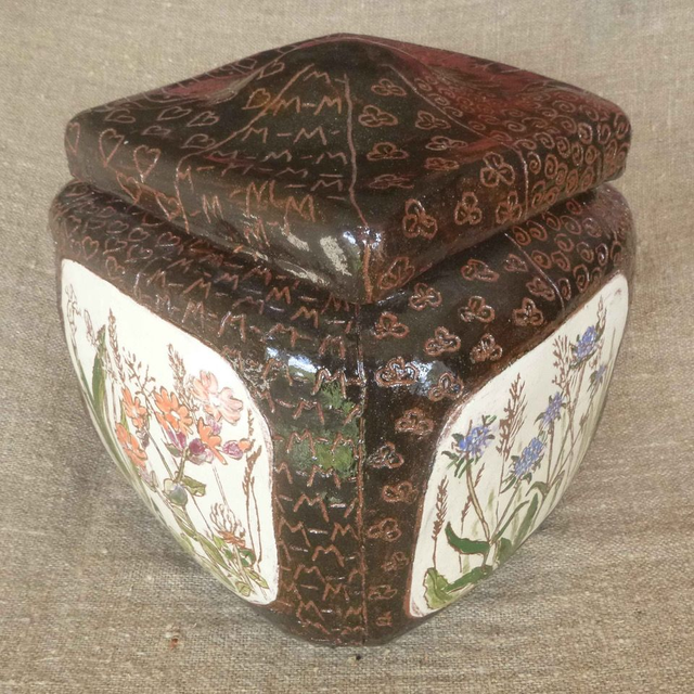 JBY111 Four Seasons pot by Jane Bisby, 24 x 27cm red earthenware