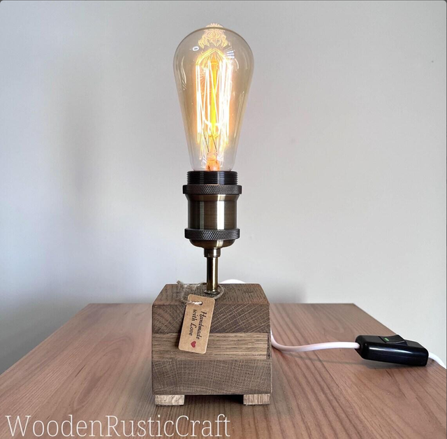 Oak Lamp with Wood Dye Finish and Edison Bulb