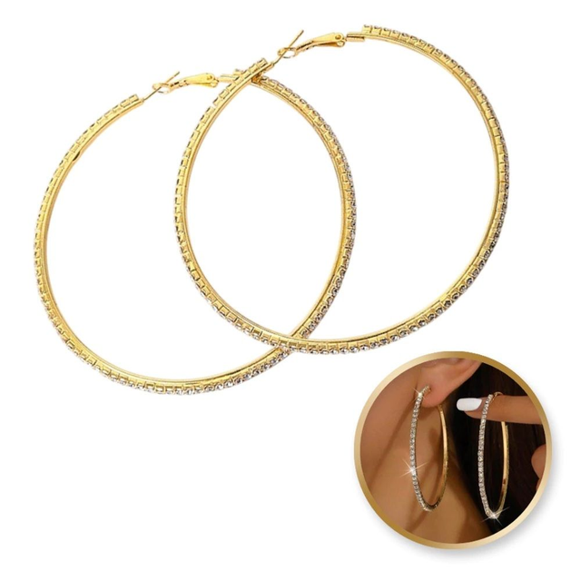 Boucles d’oreilles créoles suspendues plaqué or 8,5 cm x 8,5 cm – Bijoux élégants femme