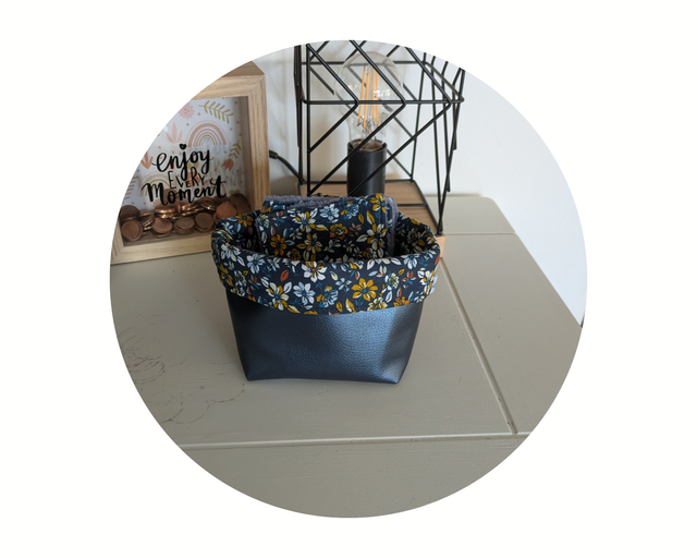 Panière simili cuir bleue et ses 5 lingettes 