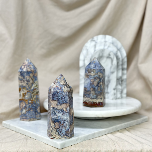 Blue Flower Agate Tower #1
