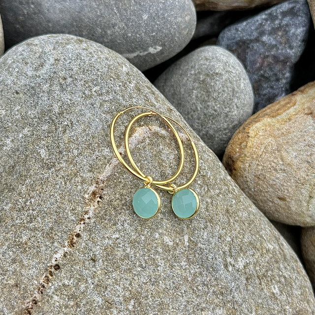 Aqua Chalcedony Medium Hoops