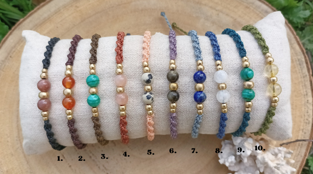 Bracelet fin laiton doré ~ Pierre naturelle & coloris au choix