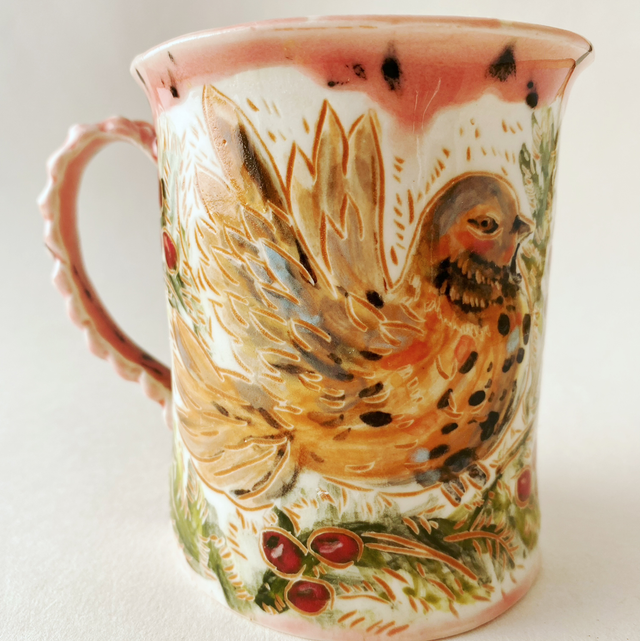 Pink Doves stoneware mug