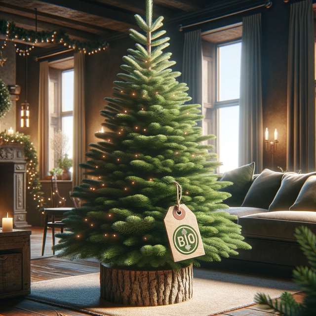 1 Sapin de noël auvergnat - Epicéa avec support bûche, issu de l'agriculture biologique