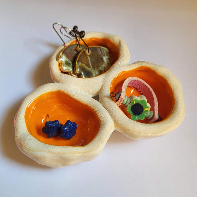 Multi Pocket Trinket Dish - 3 Pocket, Orange