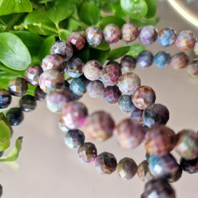 Ruby and Sapphire faceted 8mm beaded bracelet 