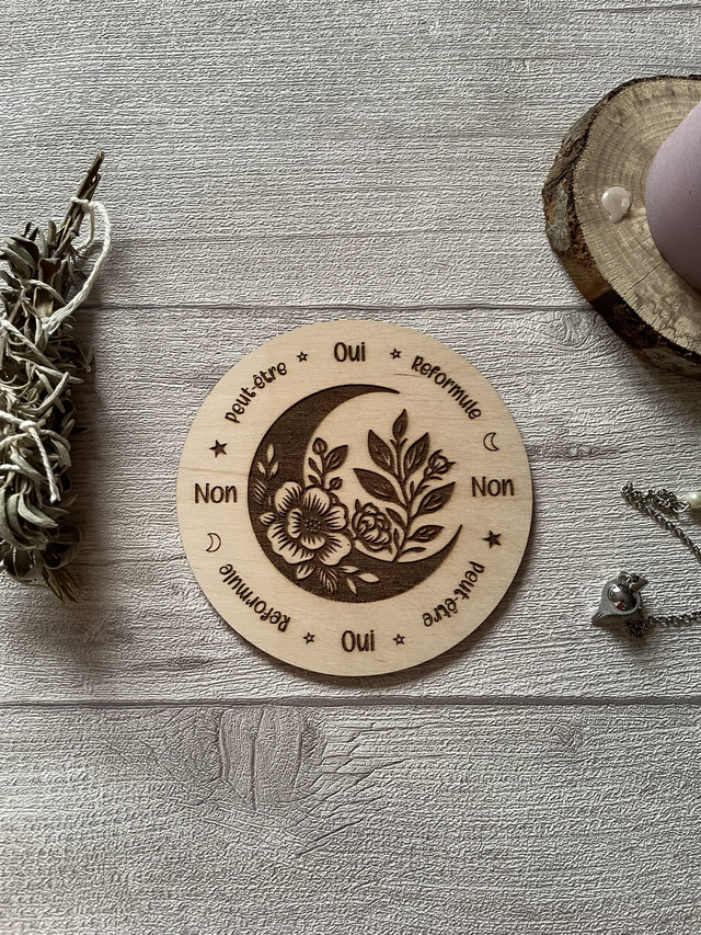 🌙Planche de divination au pendule - Lune et motif floral 