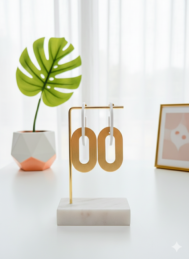 Boucles d'Oreilles Blanches et Dorées Mathilde