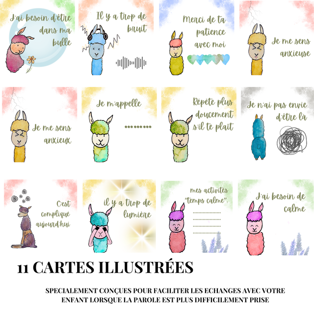 Set de cartes positives 'Mes émotions avec Fluffy le Lama" (spécial TSA)