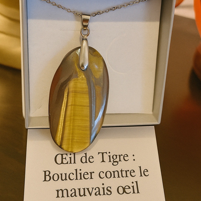 Pendentif œil de tigre avec chaîne argent 925