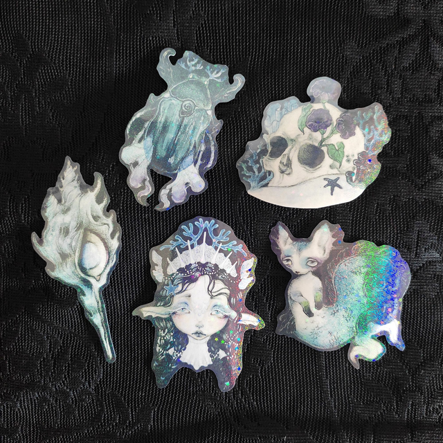 Set of 5 ocean stickers, abyssal dreams