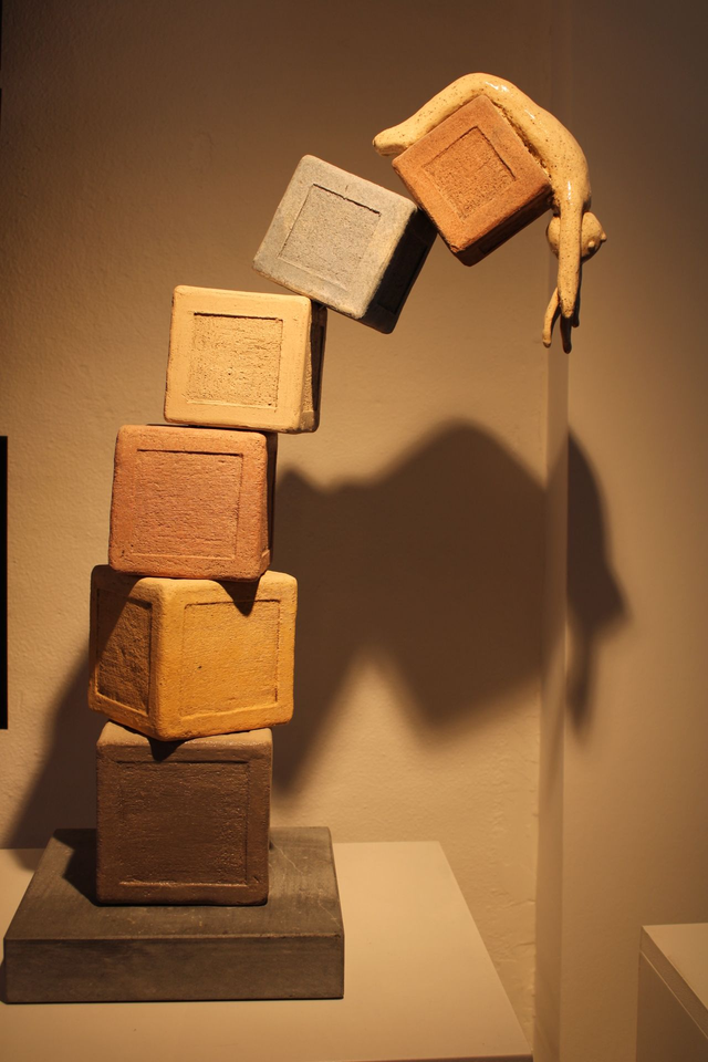 Nostalgie blokkentoren met konijn/ Nostalgia block tower with rabbit