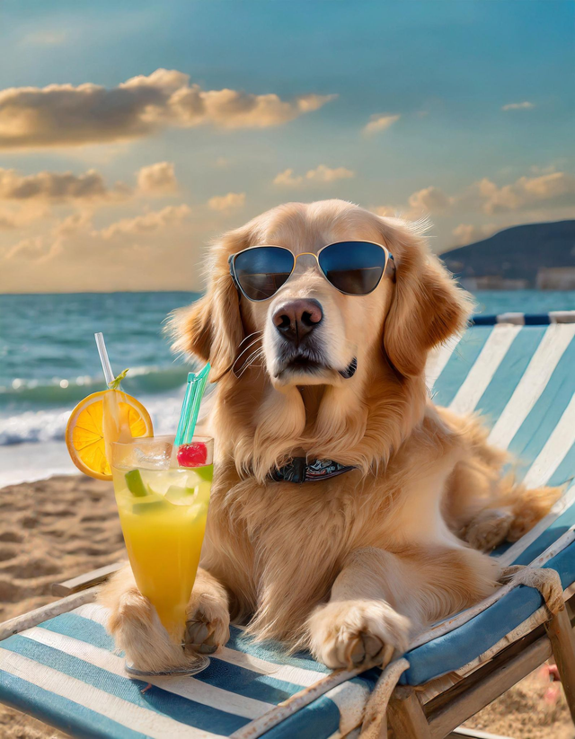 Golden Retriever at the Beach Framed Canvas