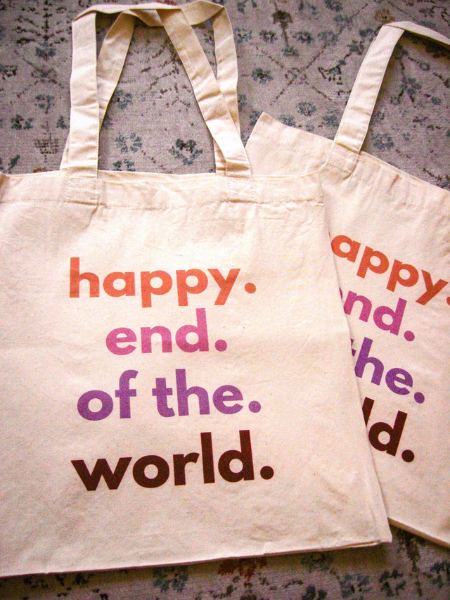 Happy End of the World Beige Tote Bag