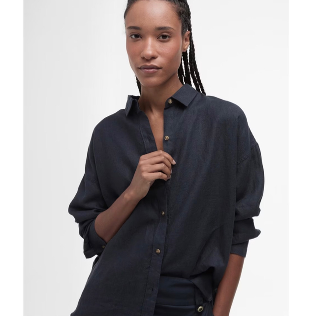 Barbour Hampton Linen Shirt Navy Safari Dress 