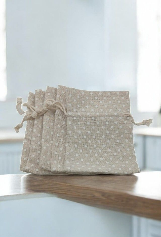 Leinen Säckli beige getupft