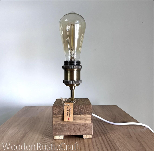 Oak Lamp with Wood Dye Finish and Edison Bulb