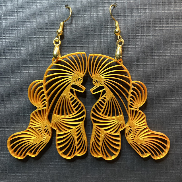 3D - Earrings Poodle Puppy Gold