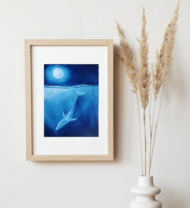 Ballena a la luz de la luna - ORIGINAL 23x31 cm