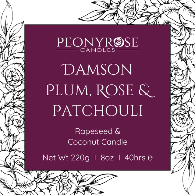 Damson Plum, Rose &amp; Patchouli - Luxury Scented Candle