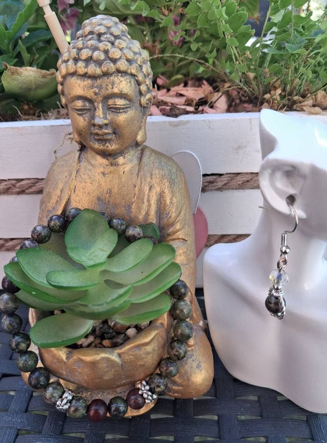 Bracelet Jaspe dragon + boucles d'oreilles 