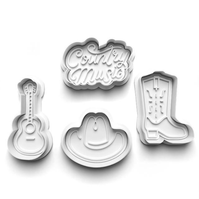 Country Music Cutter Embosser Set of 4 Cookie Cutters & Stamps Biscuit Mould Debossed