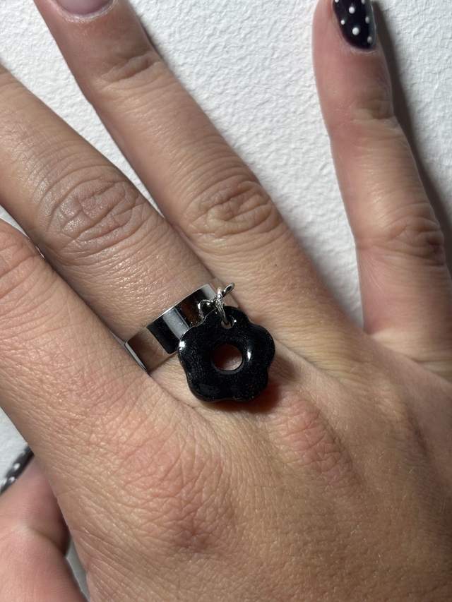 Argent 6mm Pampille Noir