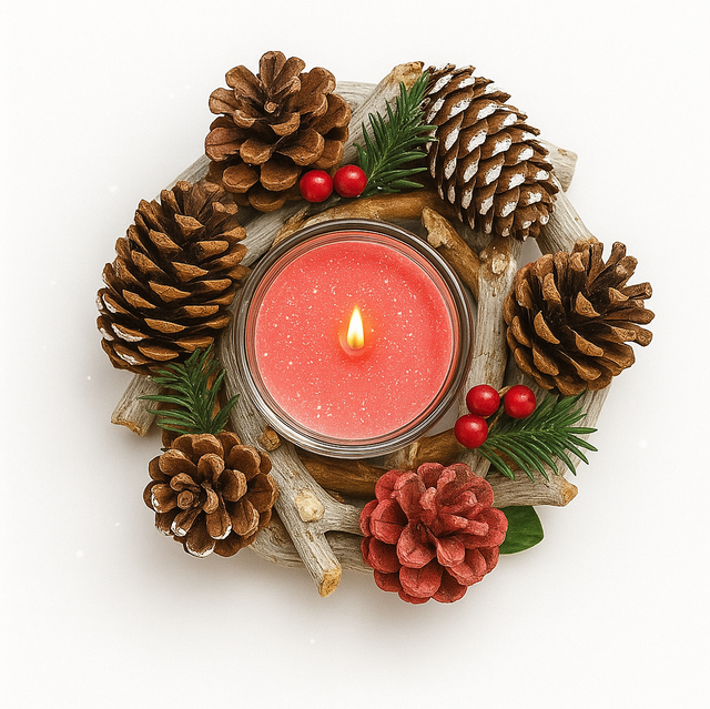 Brown Wreath with Large Candle 
