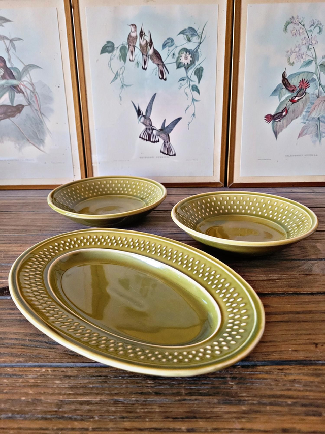 X Coupelles / bols (x2) Geneviève Lethu + ravier, Grain de Riz vert