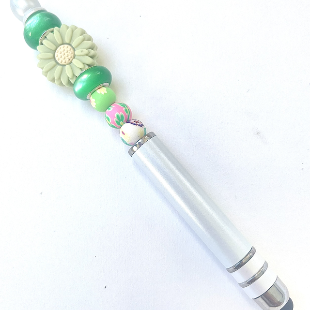 S16 - Stylo à perle et perle fleur verte 